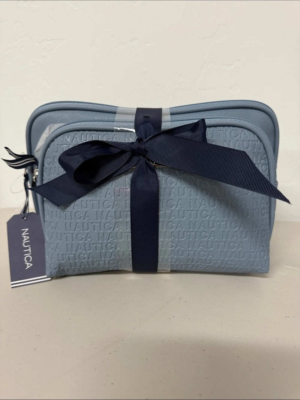 Nautica Light Blue Embossed Cosmetic Pouch 2 pcs Set Full Zipper 3D Print Logo